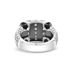 Shop LAGOS Three Station Ceramic Caviar Diamond Ring