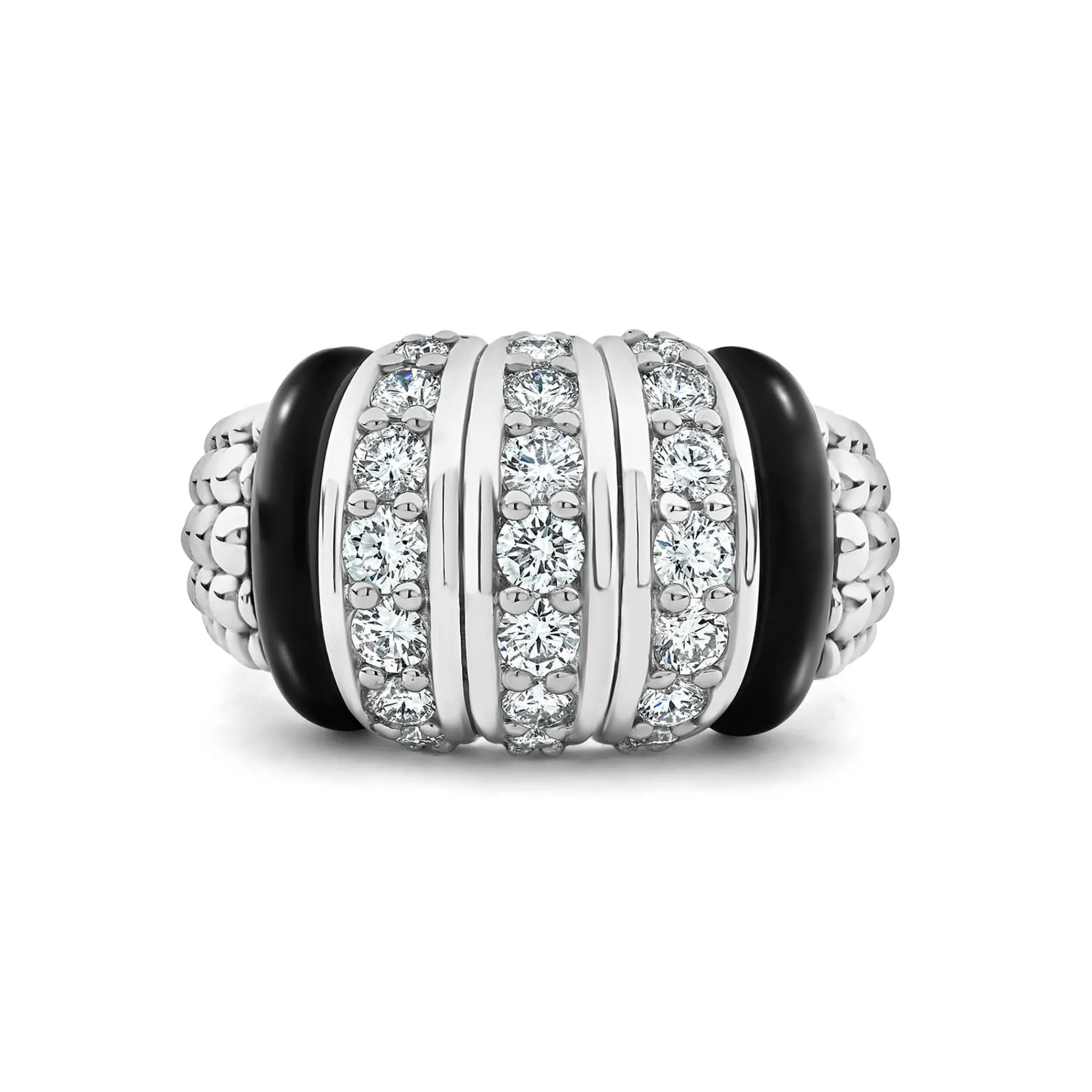 Hot LAGOS Three Station Ceramic Caviar Diamond Ring