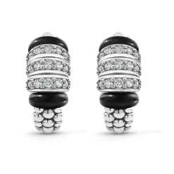 Clearance LAGOS Three Station Ceramic Diamond Hoop Earrings