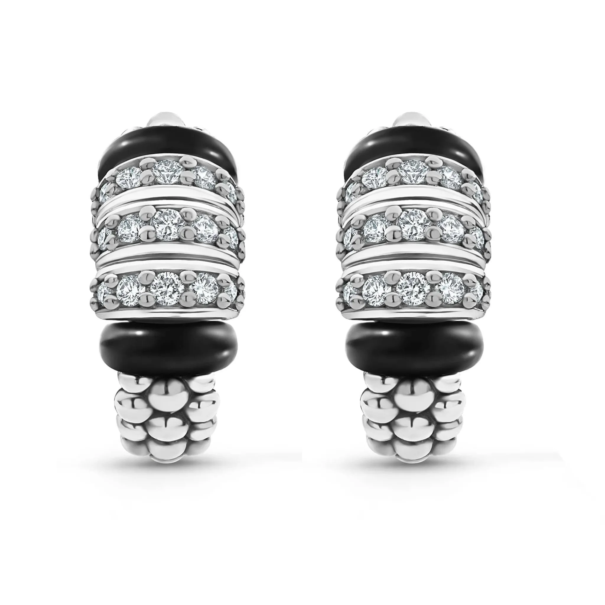 New LAGOS Three Station Ceramic Diamond Hoop Earrings