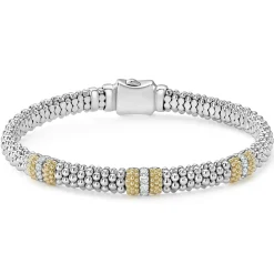 New LAGOS Three Station Diamond Caviar Bracelet | 6Mm