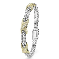 New LAGOS Three Station Diamond X Caviar Bracelet | 6Mm