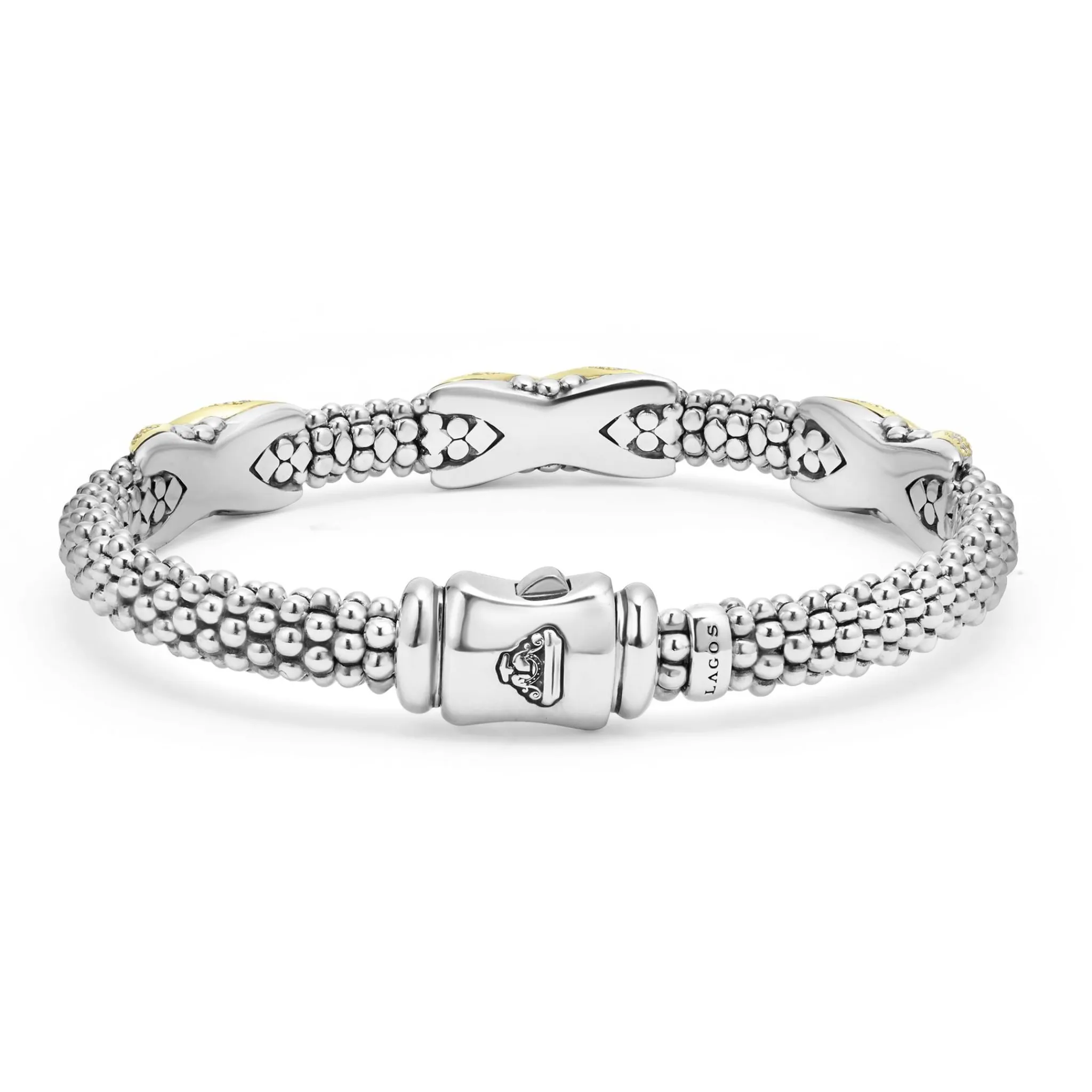 New LAGOS Three Station Diamond X Caviar Bracelet | 6Mm