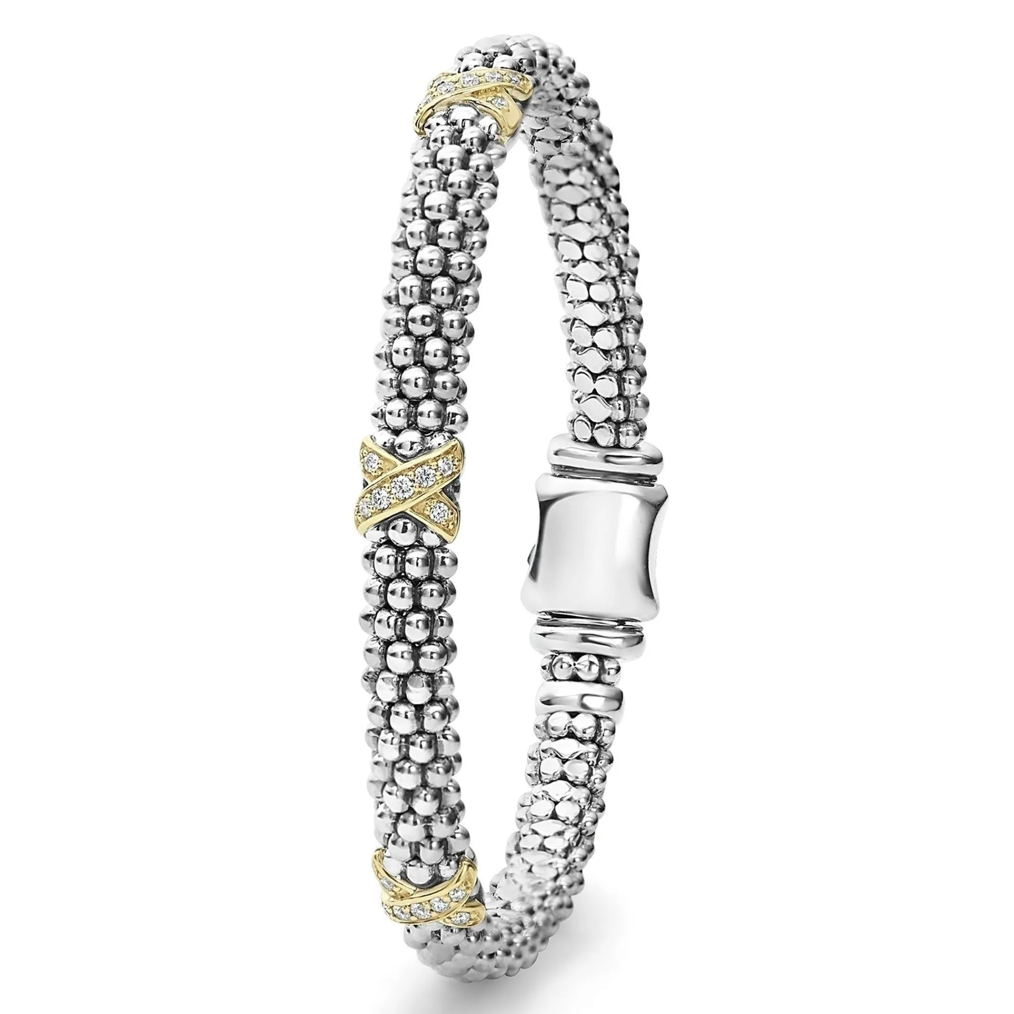 Online LAGOS Three Station Gold X Diamond Caviar Bracelet | 6Mm