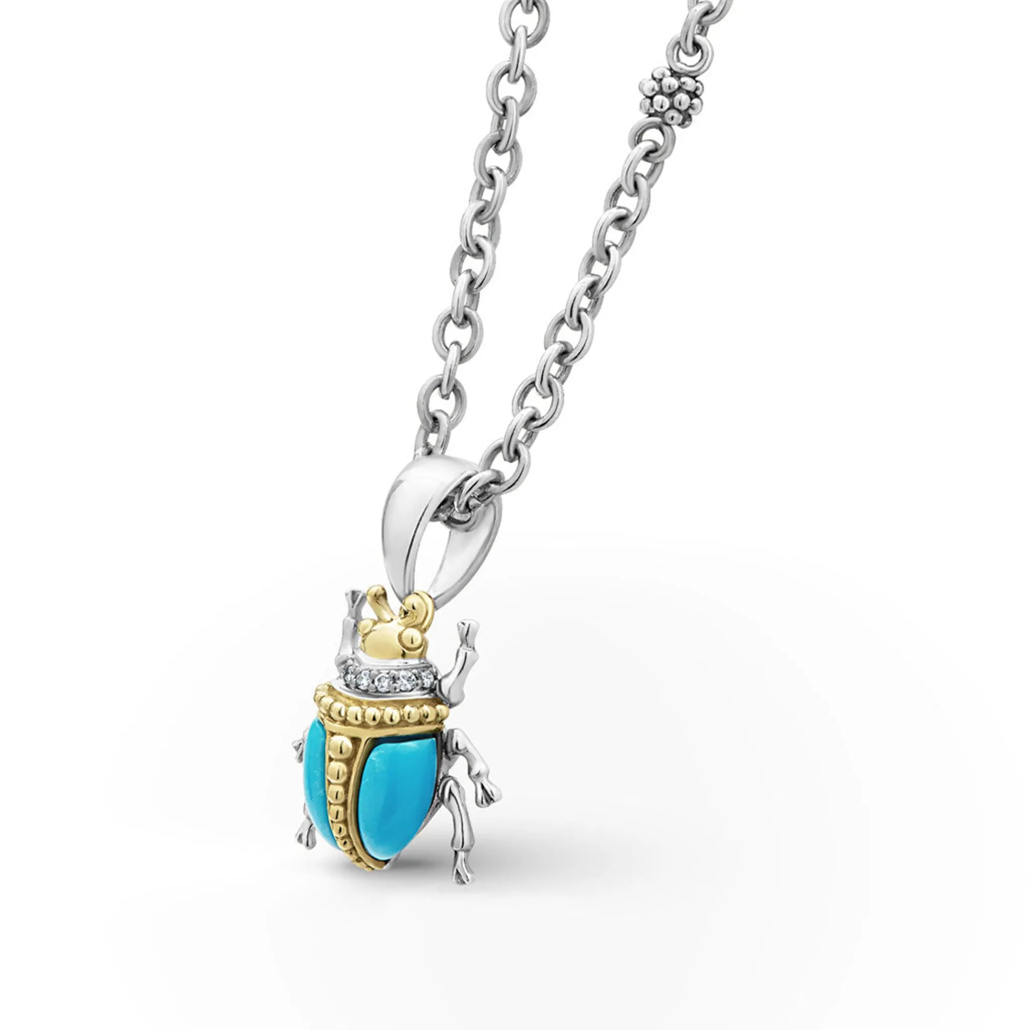 Fashion LAGOS Turquoise Beetle Diamond Pendant Necklace
