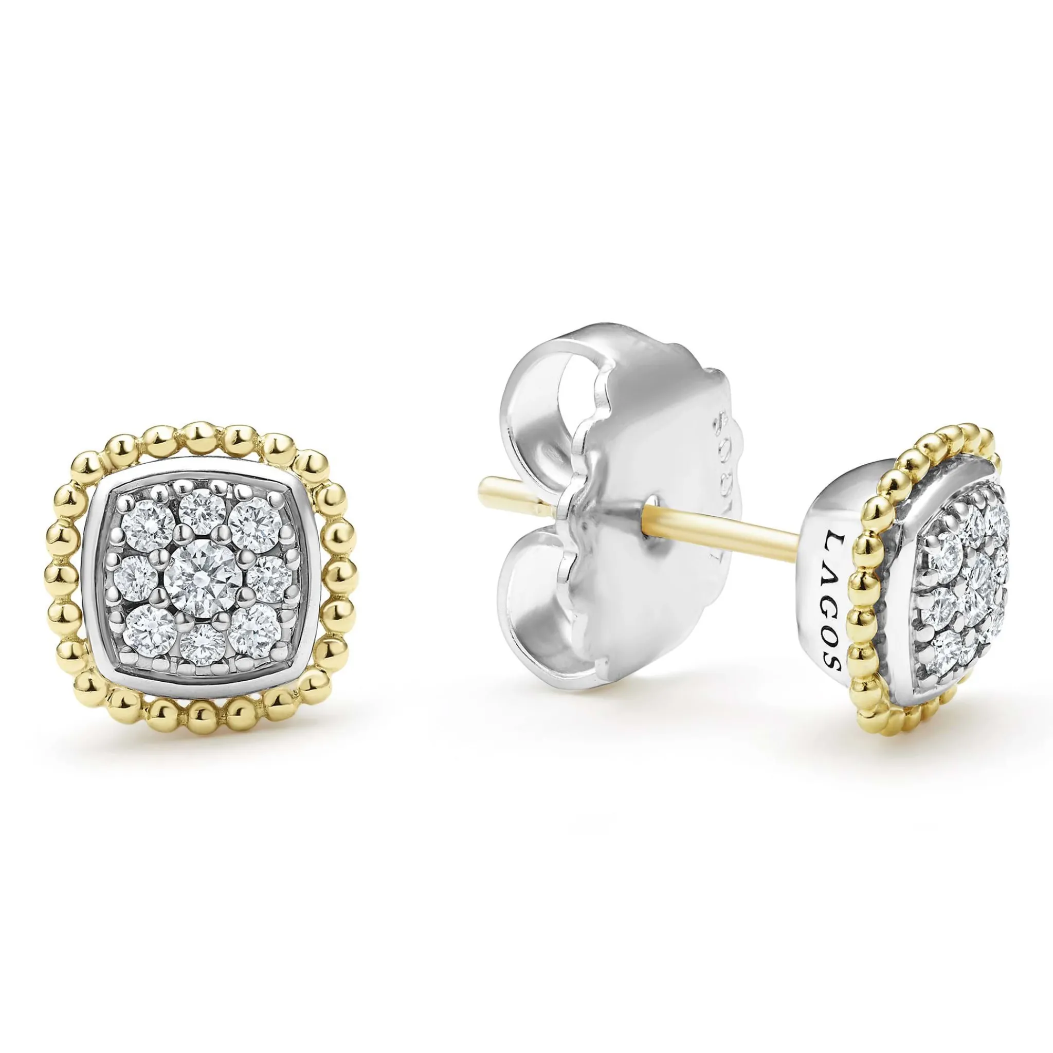 Clearance LAGOS Two-Tone Caviar Diamond Stud Earrings