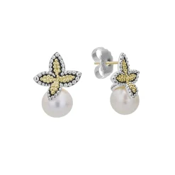 Cheap LAGOS Two-Tone Caviar Floral Pearl Earrings