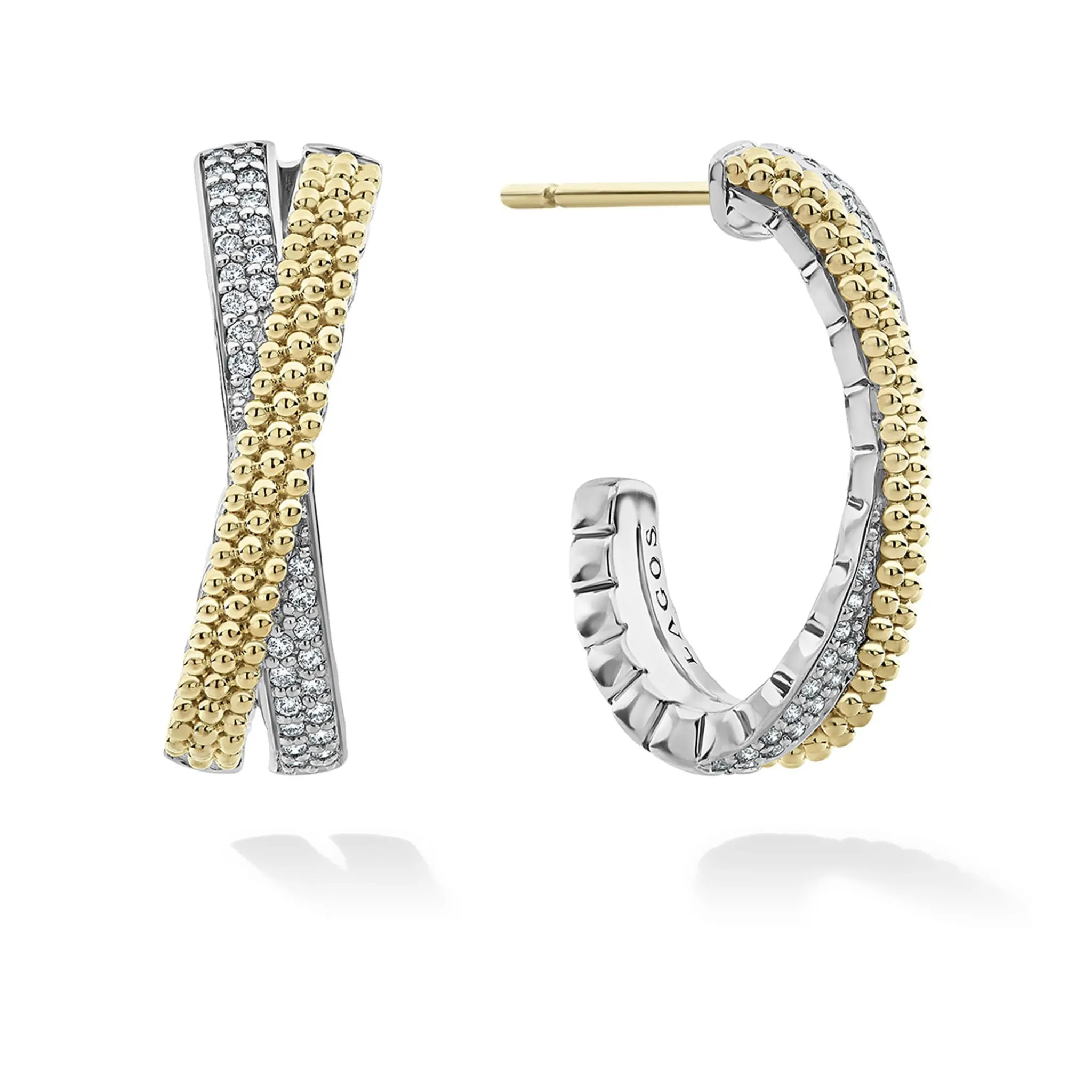 Flash Sale LAGOS Two-Tone Caviar X Diamond Hoop Earrings