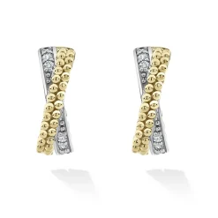 Shop LAGOS Two-Tone Caviar X Diamond Huggie Earrings