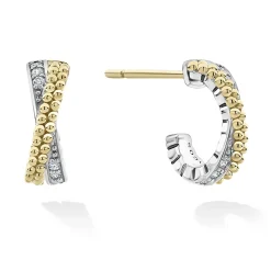 Shop LAGOS Two-Tone Caviar X Diamond Huggie Earrings