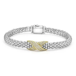 Hot LAGOS Two-Tone Diamond X Caviar Bracelet | 6Mm