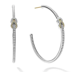 New LAGOS Two-Tone Knot Diamond Hoop Earring