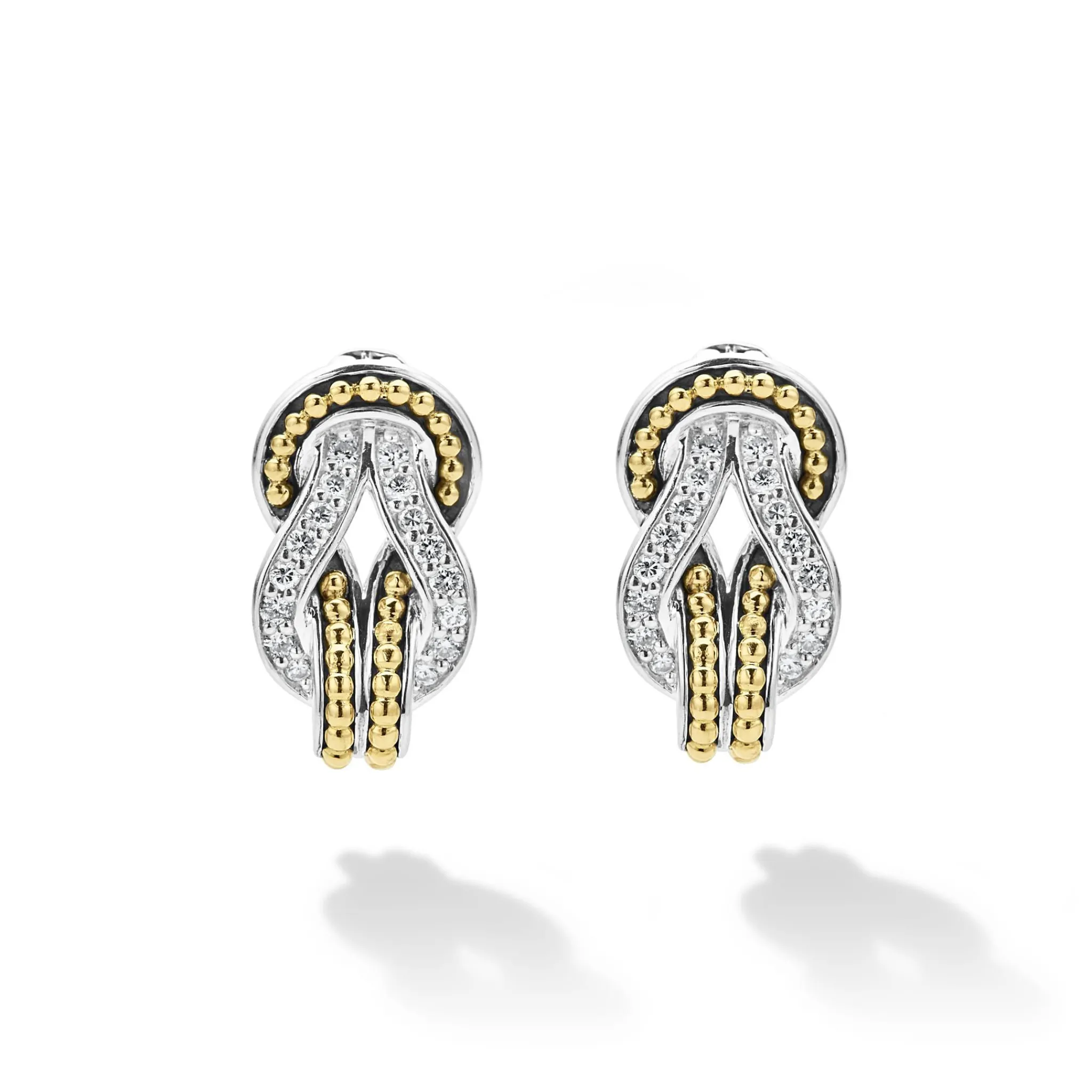Discount LAGOS Two-Tone Knot Diamond Huggie Earrings