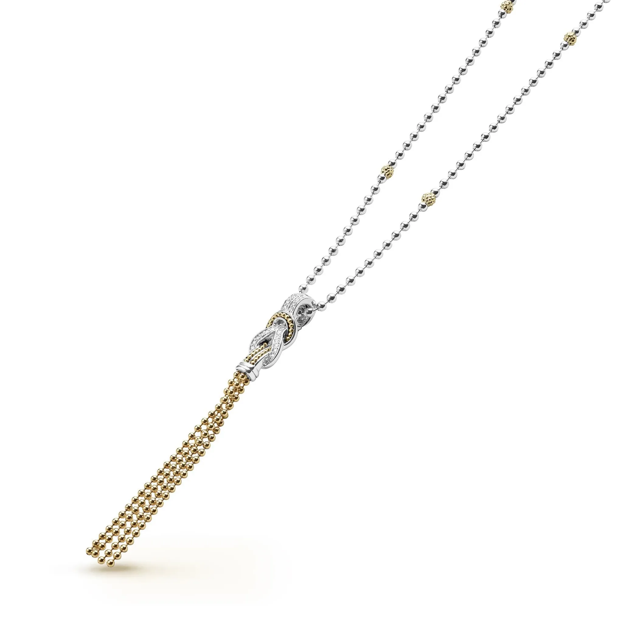 Fashion LAGOS Two-Tone Knot Diamond Tassel Pendant Necklace