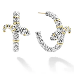 Cheap LAGOS Two-Tone Snake Hoop Earrings