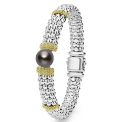 Shop LAGOS Two-Tone Tahitian Black Pearl Caviar Bracelet | 9Mm