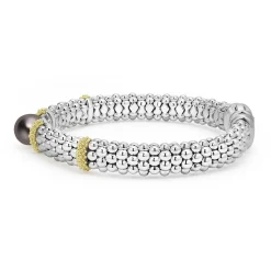 Shop LAGOS Two-Tone Tahitian Black Pearl Caviar Bracelet | 9Mm