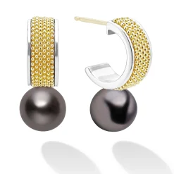 New LAGOS Two-Tone Tahitian Black Pearl Hoop Earrings