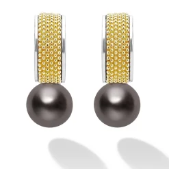 New LAGOS Two-Tone Tahitian Black Pearl Hoop Earrings