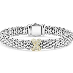 Clearance LAGOS Two-Tone X Caviar Diamond Bracelet | 9Mm