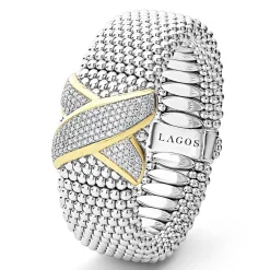 Store LAGOS Two-Tone X Diamond Caviar Bracelet | 23Mm