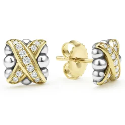 Fashion LAGOS Two-Tone X Diamond Stud Earrings