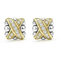 Fashion LAGOS Two-Tone X Diamond Stud Earrings